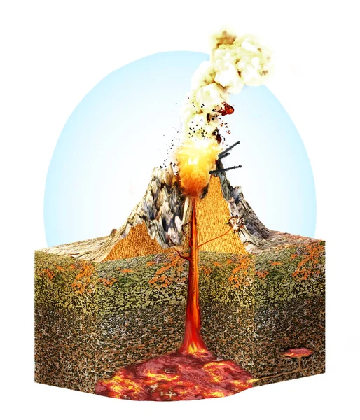 Sección Volcán Esquema Estructural Sección Del Terreno Renderizado — Foto de Stock