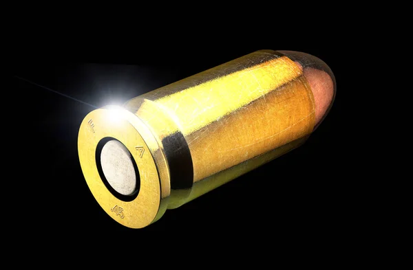 Bullet Wkład Przypadku Broni Palnej Amunicja Pistolet Czarnym Tle Renderowania — Zdjęcie stockowe