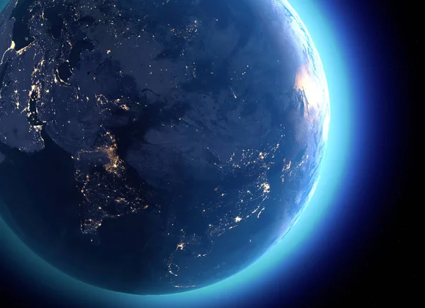 Фізична Мапа Світу Вигляд Супутника Індії Китаю Росії Азії Глобус — стокове фото