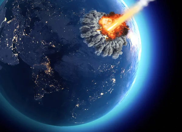 Meteorites Hit Earth Explosion Cataclysm End World Global Extinction Nuclear — Stock Photo, Image