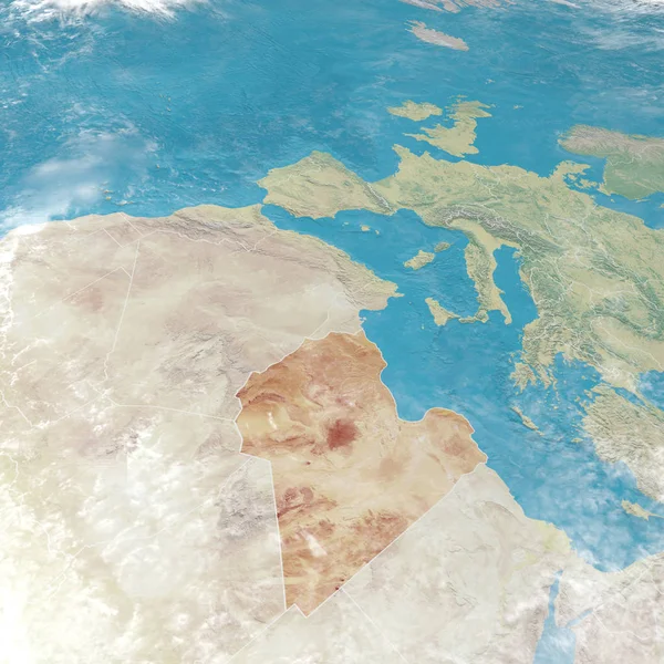 物理地图与利比亚的浮雕 利比亚状态在证据 北非和欧洲的3D — 图库照片