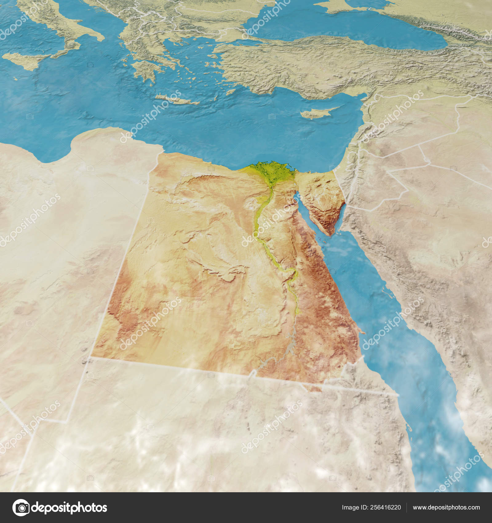 Mapa Físico Com Relevos Egito Mapa Norte África Europa Ásia — Foto © vampy1  #256416220, image size:1600x1700