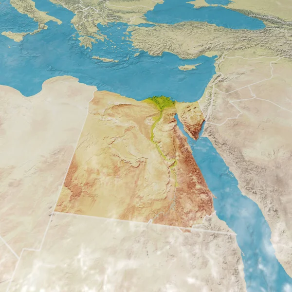Mapa Fizyczna Płaskorzeźby Egiptu Mapa Afryki Północnej Europy Azji Renderowanie — Zdjęcie stockowe