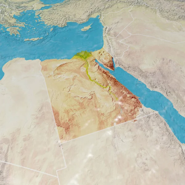 エジプトのレリーフを使用した物理マップ 北アフリカ ヨーロッパ アジアの3D マップ レンダリング — ストック写真