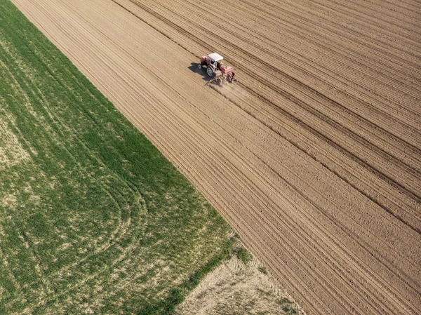 Vista Aérea Tractor Arando Los Campos Vista Aérea Arado Siembra — Foto de Stock