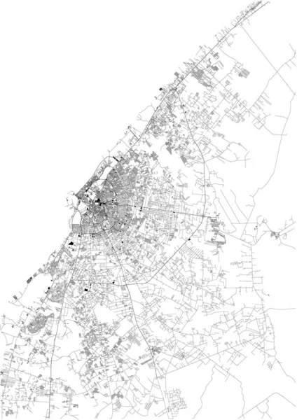 ベンガジの衛星地図は リビアで2番目に人口の多い都市で キレナイカで最大です 町の中心部の通りや建物の地図 アフリカ — ストックベクタ