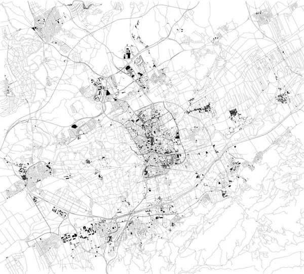 ムルシアの衛星地図は スペイン南東部の都市 ムルシア地域の自治コミュニティの首都と最も人口の多い都市です 町の中心部の通りや建物の地図 ヨーロッパ — ストックベクタ