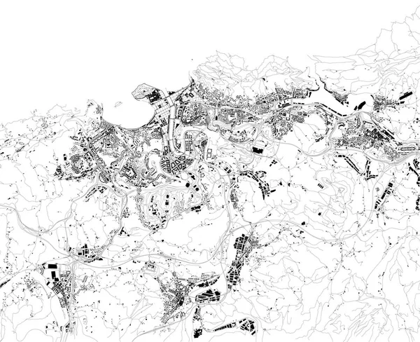 Satelitní Mapa San Sebastiánu Nebo Donostie Pobřežní Město Obec Ležící — Stockový vektor