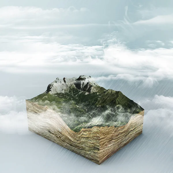 Formazione Nuvole Pioggia Sezione Una Terra Montagne Valli Cambiamento Climatico — Foto Stock