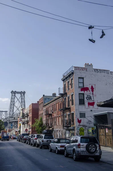 Vista Del Puente Manhattan Desde Centro Brooklyn Puente Colgante Que — Foto de Stock