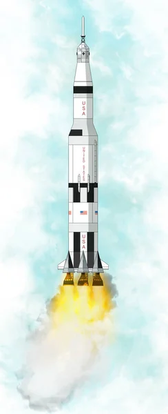 发射土星五号火箭向月球 五十周年登月 阿波罗任务11 地球上的和月球在太空中 这张图片的元素是由美国宇航局提供的 — 图库照片