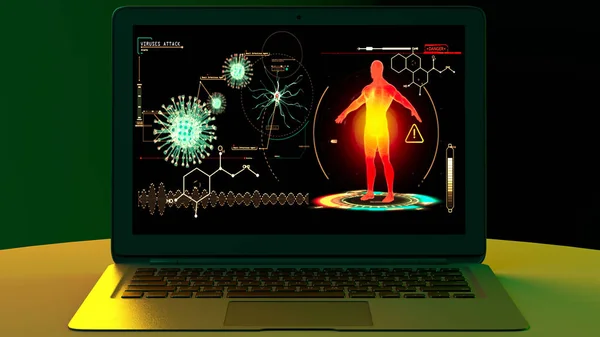 바이러스에 인간의 유전자 데이터 재처리 바이러스를 근절하기 프로그램 실험실에서 컴퓨터 — 스톡 사진