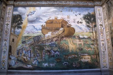 Milan, Italy, Europe, 28/03/2019: the interior of San Maurizio al Monastero Maggiore, a 1518 church known as the Sistine Chapel of Milan, view of the Aurelio Luini fresco Storie dell'arca di No (Stories of Noah's Ark) in the Hall of the nuns clipart