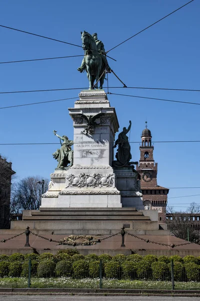 Mailand Italien Europa 2019 Ansicht Des Bronzedenkmals Für Giuseppe Garibaldi — Stockfoto