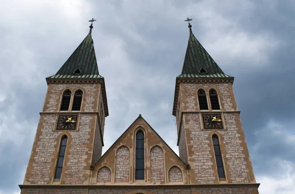 Sarajevo Bosnien Och Hercegovina 2018 Detalj Den Heliga Hjärtas Katedral — Stockfoto