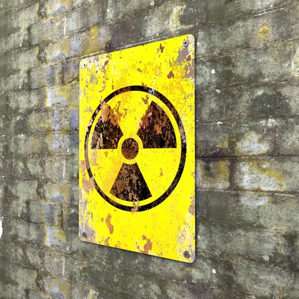 Ядерная Станция Знак Висит Кирпичной Стене Индикация Наличия Радиоактивной Зоны — стоковое фото