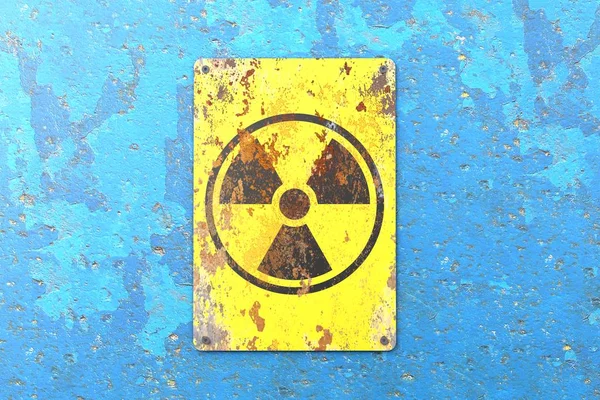 Nuclear Site Sign Hanging Blue Wall Indication Presence Radioactive Area — Stock Photo, Image