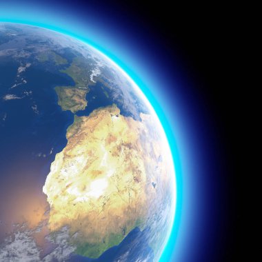 Dünyanın fiziksel Haritası, Avrupa ve Kuzey Afrika 'nın uydu görünümü. Dünya. Yarımküre. Kabartma ve okyanus. 3D rendering. Bu görüntünün elemanları NASA tarafından döşenmiştir