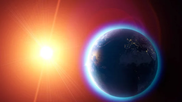 全球变暖和气候变化 卫星对地球和太阳的看法 空间和星星大气 臭氧空洞 臭氧层的减少 这张图片的元素是由美国宇航局提供的 — 图库照片