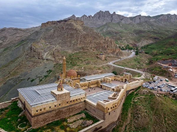 Aerial view of Ishak Pasha Palace is a palace and administrative complex located in the Dogubeyazit district of Agri province of eastern Turkey. Ottoman, Persian, and Armenian architectural style. It is one of the most magnificent historical building