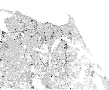 Fortaleza uydu haritası, Brezilya'nın kuzeydoğusunda bulunan Cear eyaletinin başkentidir. Şehir merkezinin sokakları ve binaları haritası