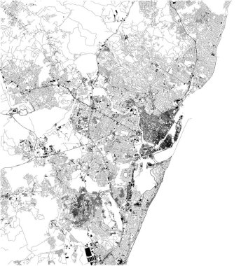 Recife uydu haritası, Brezilya'nın dördüncü büyük kentsel aglomerasyon olduğunu. Şehir merkezinin sokakları ve binaları haritası