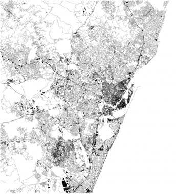 Recife uydu haritası, Brezilya'nın dördüncü büyük kentsel aglomerasyon olduğunu. Şehir merkezinin sokakları ve binaları haritası