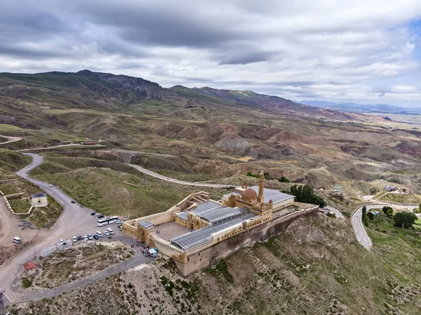 Aerial view of Ishak Pasha Palace is a semi-ruined palace and administrative complex located in the Dogubeyazit district of Agri province of eastern Turkey. Ottoman, Persian, and Armenian architectural style.