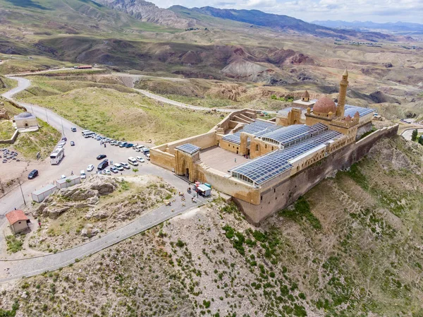 Aerial view of Ishak Pasha Palace is a semi-ruined palace and administrative complex located in the Dogubeyazit district of Agri province of eastern Turkey. Ottoman, Persian, and Armenian architectural style.