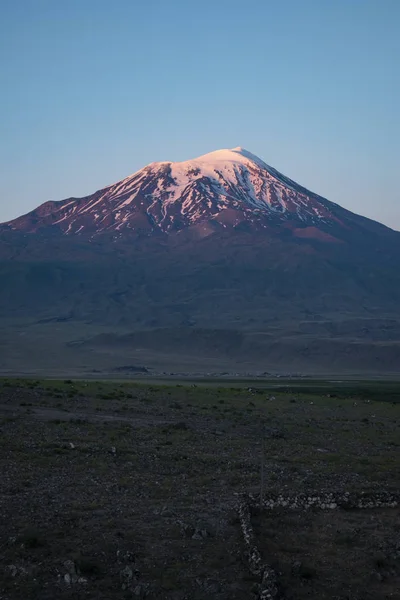 Turkey, Middle East: breathtaking sunset on Mount Ararat, Agri Dagi, the highest mountain in the extreme east of Turkey accepted in Christianity as the resting place of Noah's Ark, snow-capped and dormant compound volcano