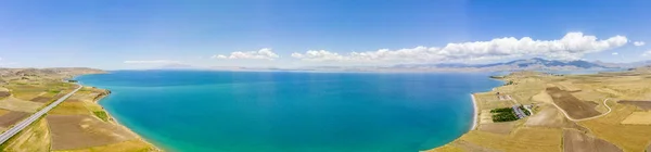 Vista Aérea Lago Van Maior Lago Turquia Encontra Extremo Leste — Fotografia de Stock