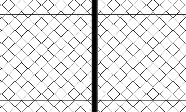 Front view of fence with wire mesh, black and white. White background and drawing in black. Protection, private place, no access. Protected area