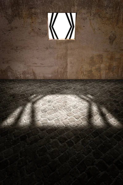 Prison Cell Escape Penitentiary Window Render Brick Floor Concrete Wall — Stock Photo, Image