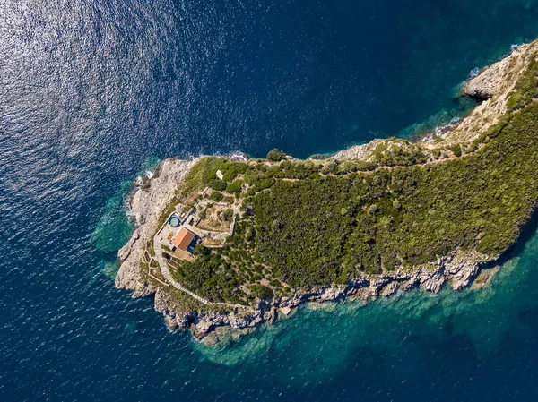 Luftaufnahme Von Sweti Nikola Budva Island Montenegro Zerklüftete Küsten Mit — Stockfoto