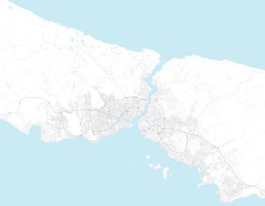 İstanbul ve çevresiuydu haritası. Türkiye. Harita yolları, çevre yolları ve otoyollar, nehirler, demiryolu hatları