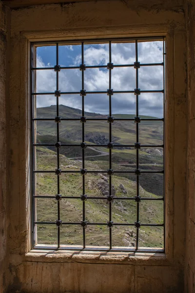 Dogubayazit, Turkey, Middle East: window with view in the hammam room in the middle of harem of Ishak Pasha Palace, semi-ruined palace of Ottoman period (1685-1784), example of surviving historical Turkish palace