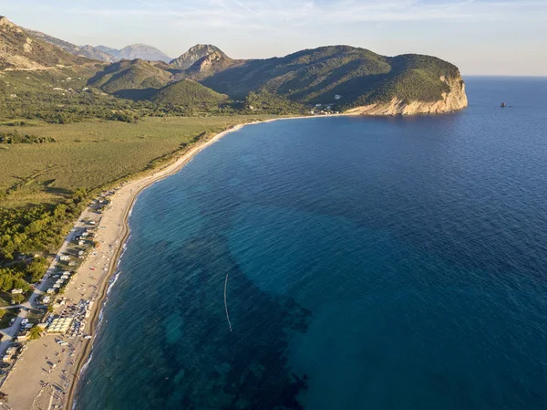 Buljarica Strandra Néző Kilátás Egyik Legnagyobb Strandok Tengerparton Montenegró Közel — Stock Fotó
