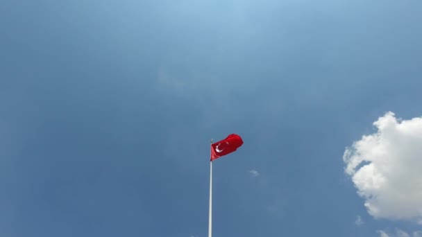 Flag Turkey Waving Attached Flagpole Mausoleum Mustafa Kemal Ataturk First — Stock Video