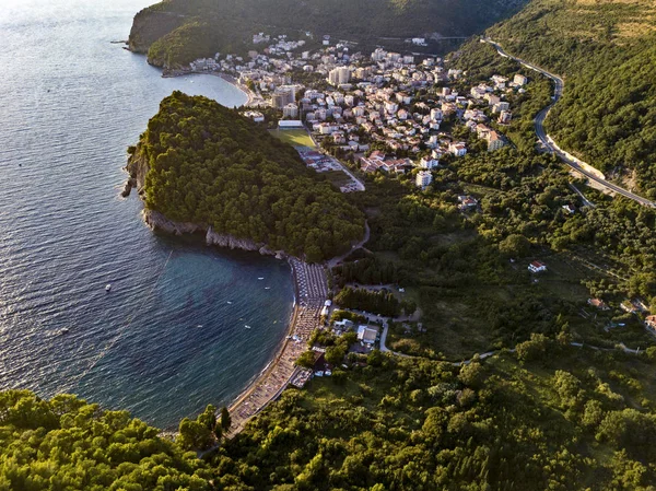 Aerial View Town Petrovac Lucice Beach One Most Beautiful Sandy — Stock Photo, Image