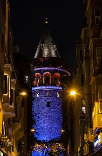 Estambul Turquía Oriente Medio Vista Nocturna Torre Galata Torre Piedra — Foto de Stock