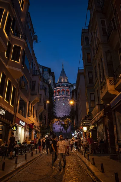 Istanbul Turkey Middle East Night View Galata Tower Medieval Stone — Stock Photo, Image