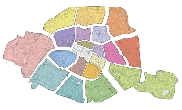 Satellietkaart Van Parijs Hoofdstad Dichtstbevolkte Stad Van Frankrijk Verdeling Van — Stockvector