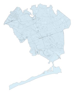 New York 'un uydu haritası, Queens, Usa. Haritalar, çevre yolları ve otoyollar, nehirler, demiryolları. Ulaşım haritası