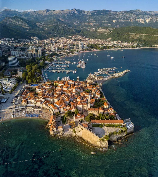 Widok Lotu Ptaka Budva Stare Miasto Stari Grad Budva Czarnogóra — Zdjęcie stockowe
