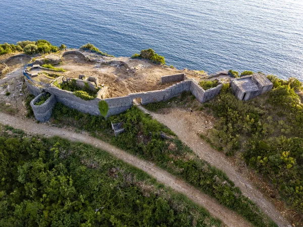 Luftaufnahme Der Mogren Festung Tvrdava Mogren Liegt Auf Einem Vorgebirge — Stockfoto