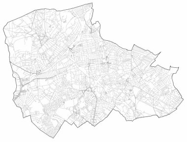Londra semtlerinin uydu görüntüsü, Merton ilçesinin haritası ve sokakları. İngiltere