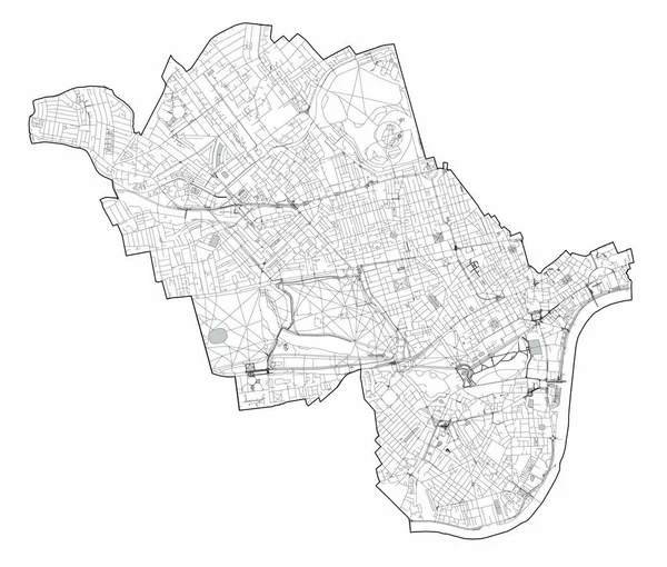 Satellitvy Över London Stadsdelar Karta Och Gator Staden Westminster Stadsdel — Stock vektor