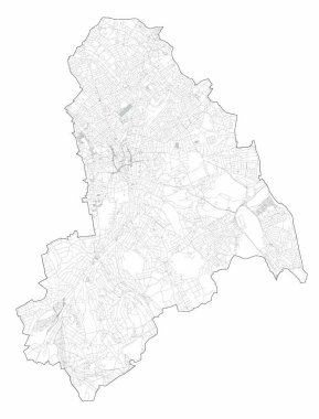 Croydon ilçesinin uydu görüntüsü, haritası ve caddeleri. İngiltere