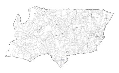 Londra semtlerinin uydu görüntüsü, Haringey ilçesinin haritası ve sokakları. İngiltere