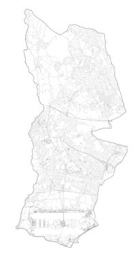 Satellite view of the London boroughs, map and streets of Hillingdon borough. England clipart